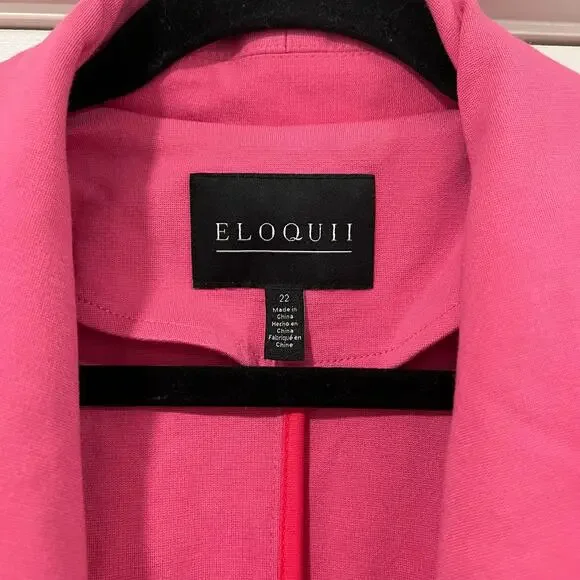 NWT Eloqui Women's Fabric Plus Size Blazer in Bright Pink Gold Buttons Size 22 - Picture 5 of 13